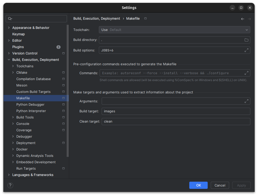 CLion build options