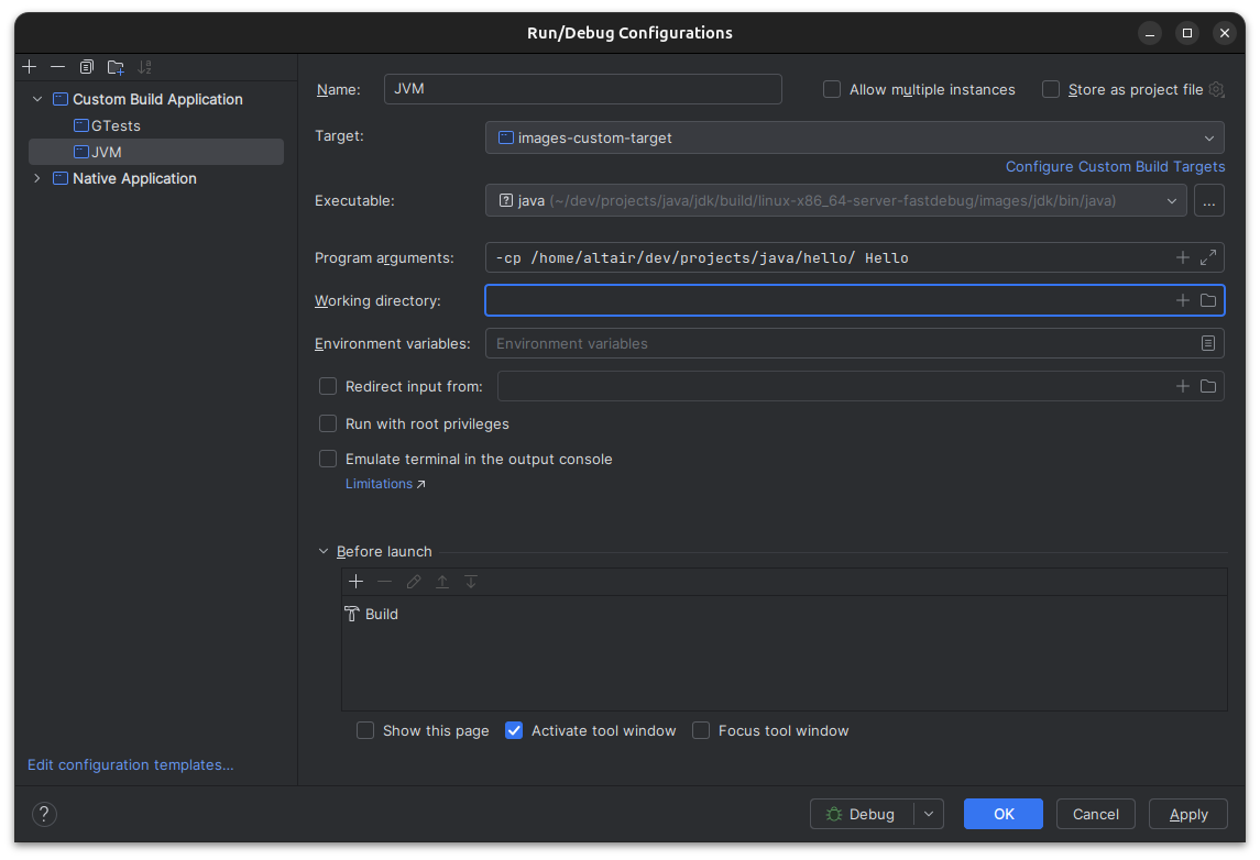 JVM debug configuration